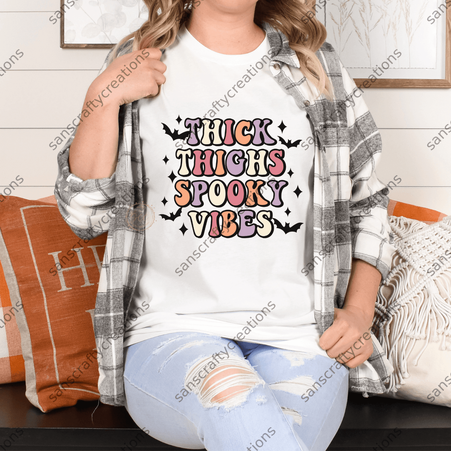 Thick Thighs Spooky Vibes-Transfer - by SansCraftyCreations.com -
