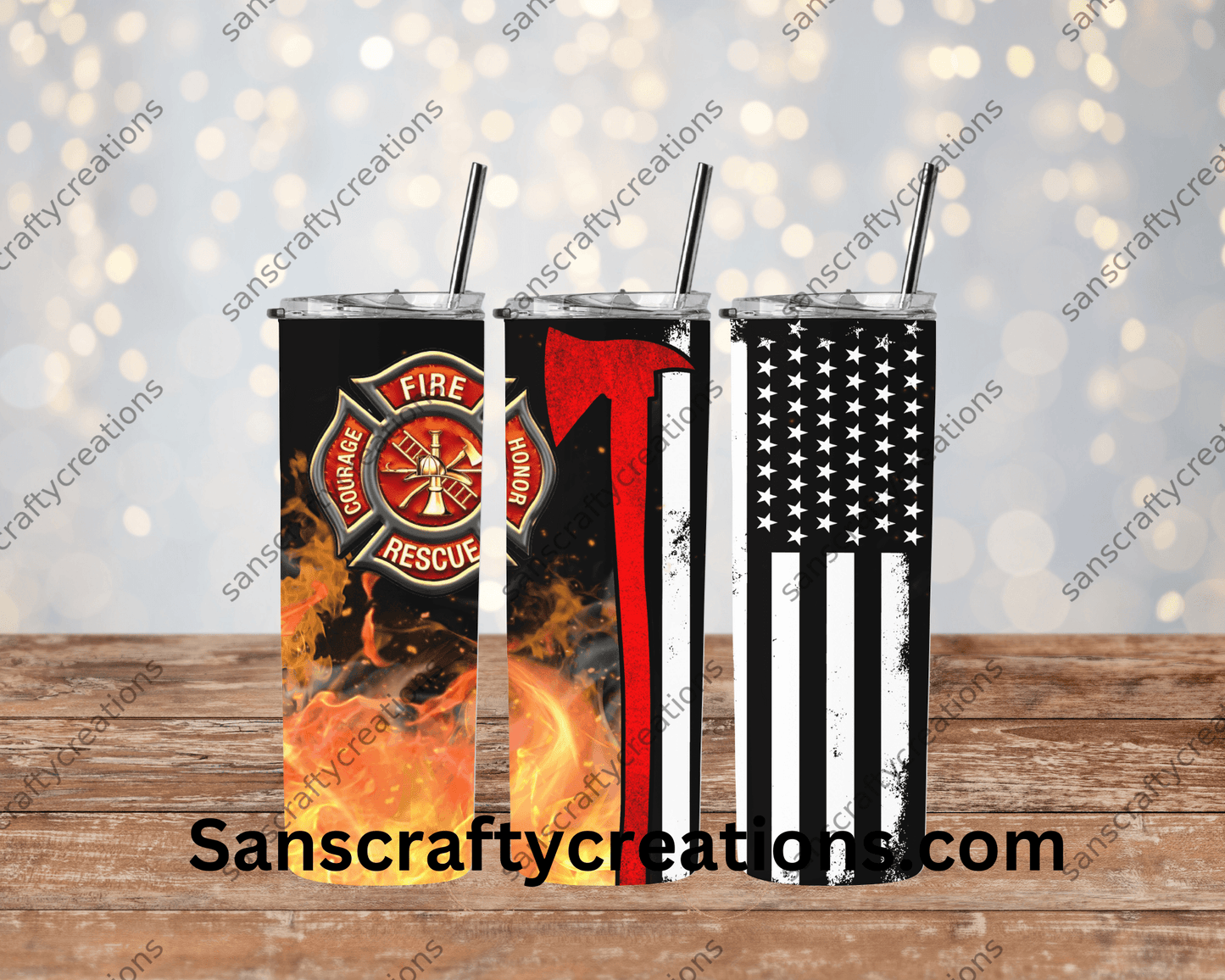 Firefighter-Tumbler Wrap - Tumbler 20oz by Sanscraftycreations.com - blanks, custom, gift, personalized, sublimation, tumbler 20oz.