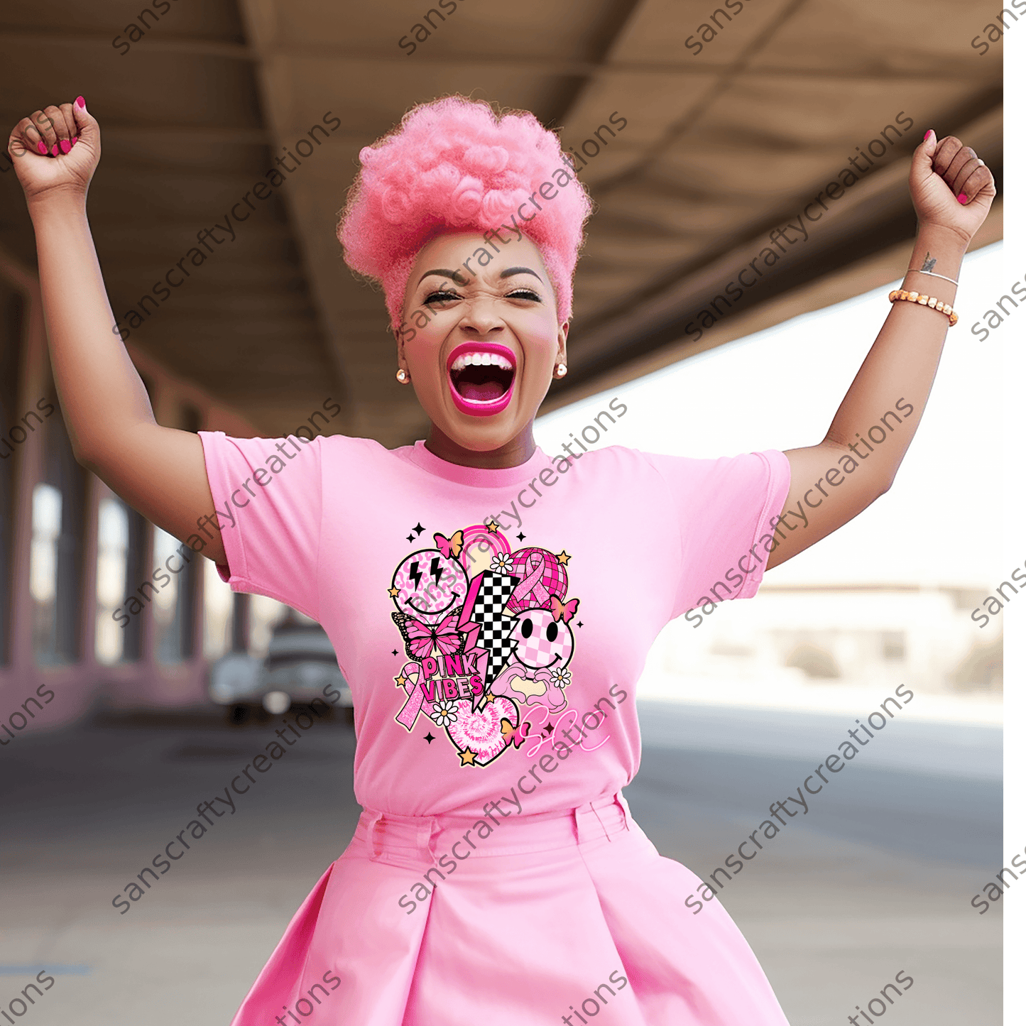 Pink Vibes- Transfer - by SansCraftyCreations.com - breast cancer, htv transfers
