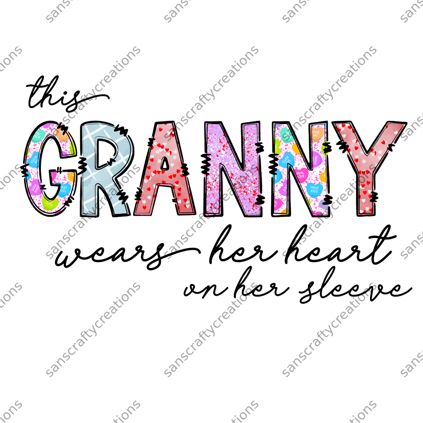 This Granny wears her heart on her sleeve-Transfer - by SansCraftyCreations.com -