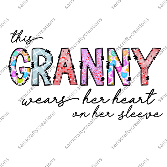 This Granny wears her heart on her sleeve-Transfer -  by SansCraftyCreations.com - 