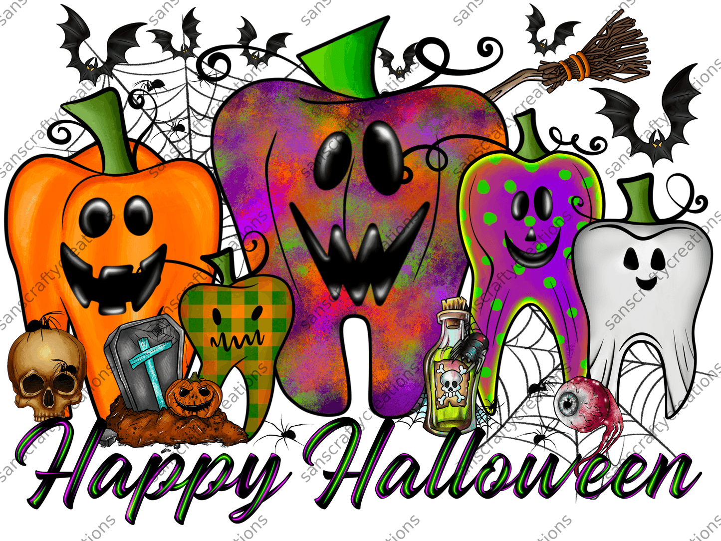 Happy Halloween-Printed Heat Transfer Vinyl - by SansCraftyCreations.com -