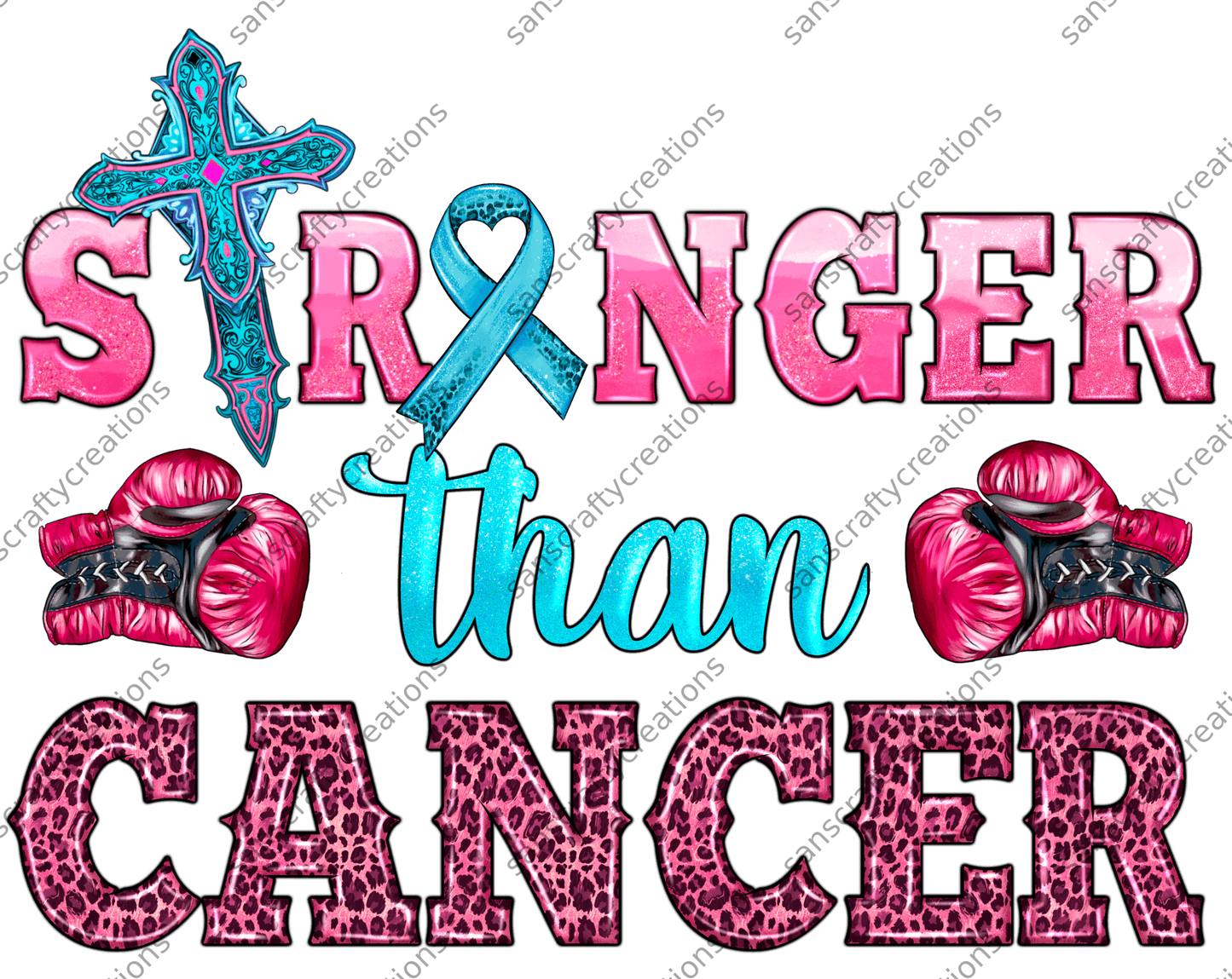 Stronger than Cancer-Printed Heat Transfer Vinyl - by SansCraftyCreations.com -