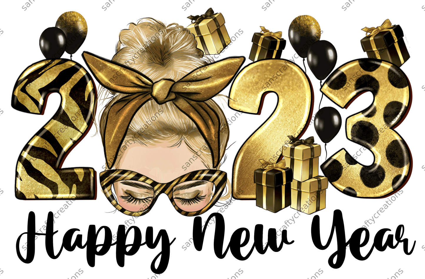 Happy New Year 2023 blonde-Printed Heat Transfer Vinyl - by SansCraftyCreations.com -