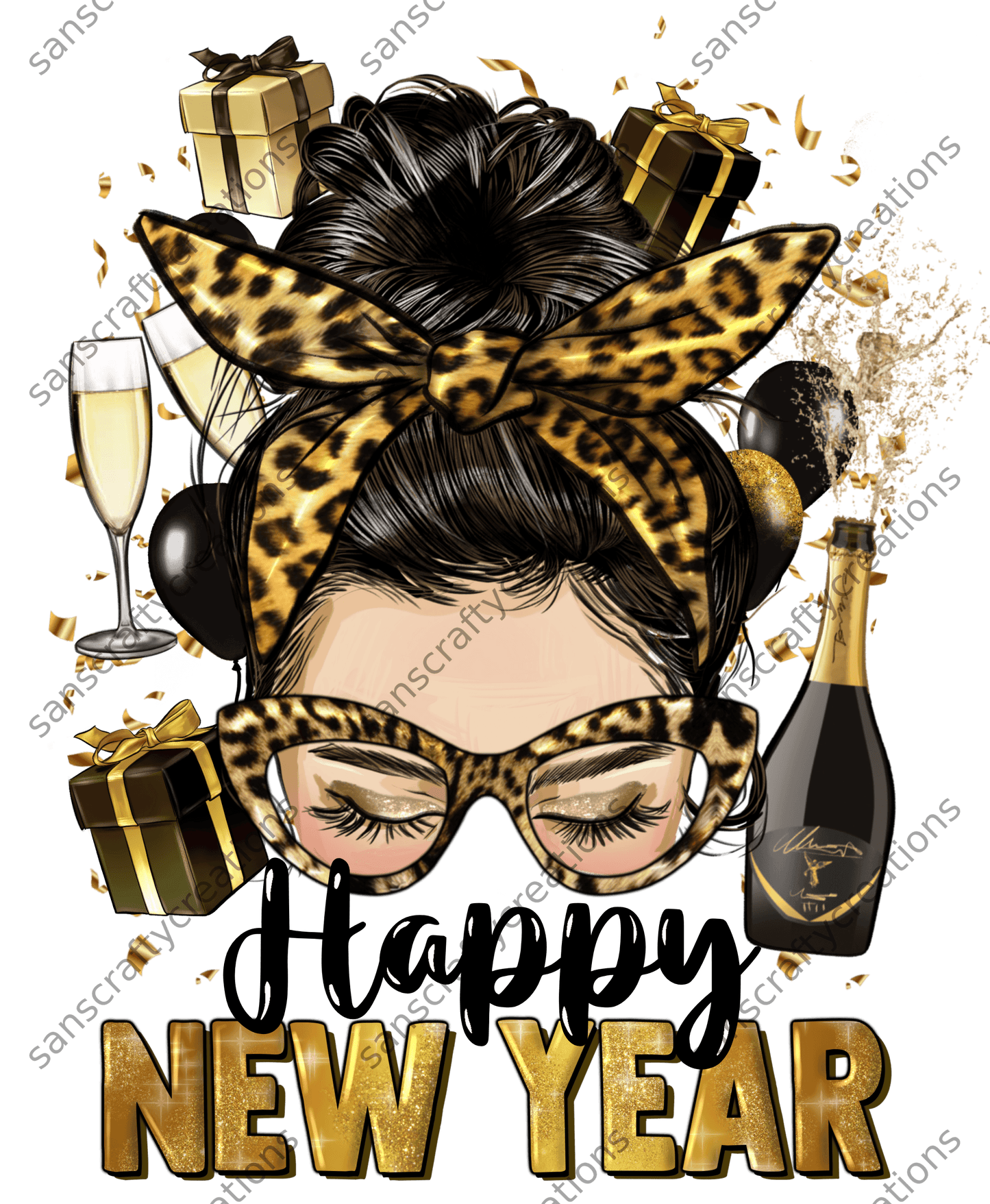 Happy New Year Dark Hair-Printed Heat Transfer Vinyl - by SansCraftyCreations.com -
