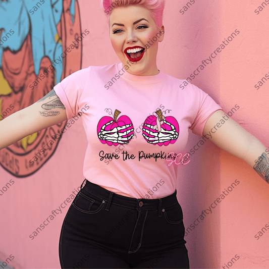 Save The Pumpkins Transfer - by SansCraftyCreations.com - breast cancer, cancer, htv transfers