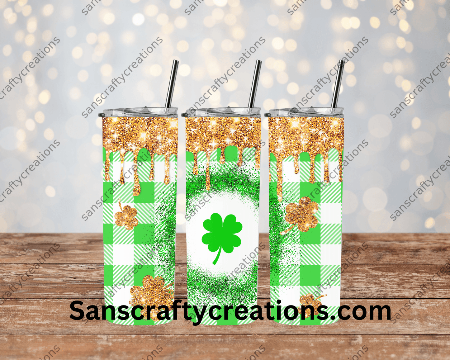 4 Leaf Clover-Tumbler Wrap - Tumbler 20oz by Sanscraftycreations.com - blanks, custom, gift, personalized, sublimation, tumbler 20oz.