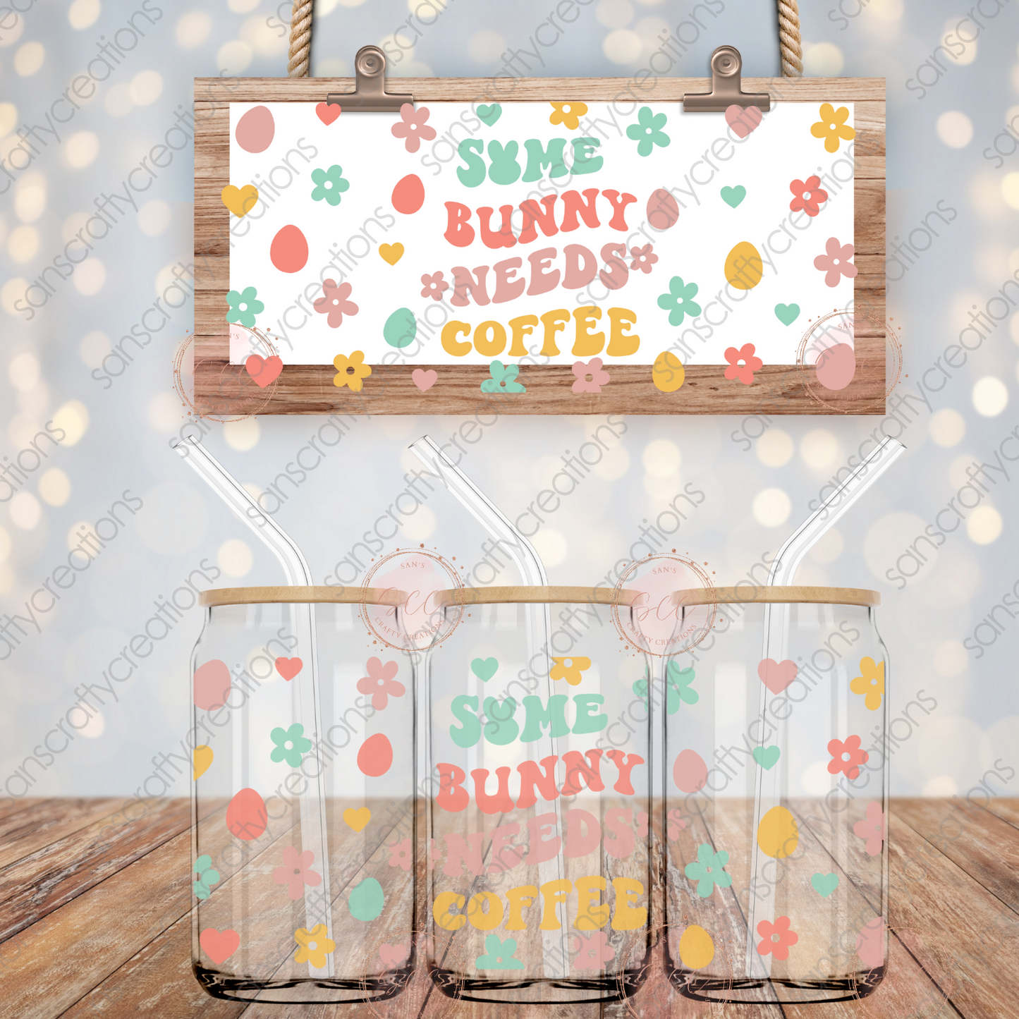 Some Bunny needs coffee-16oz Libbey Glass Wrap