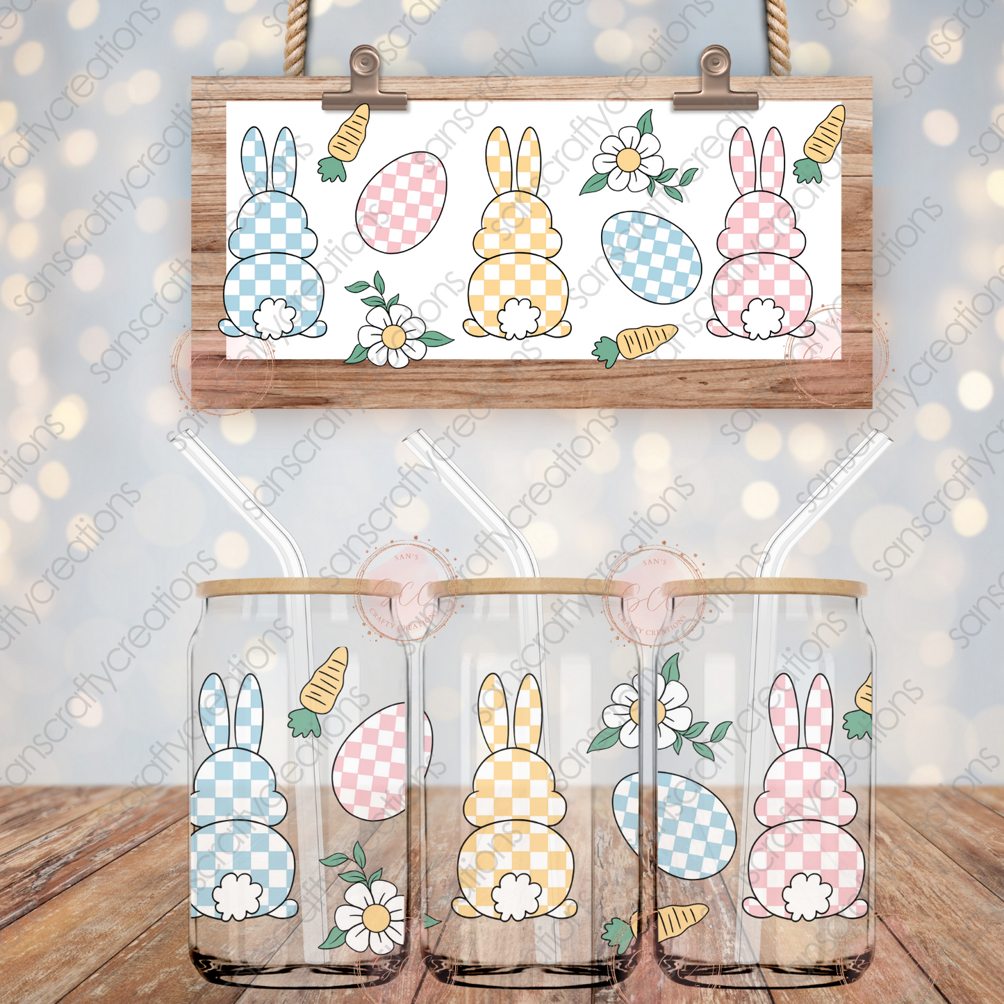 Checkered Bunny-16oz Libbey Glass Wrap