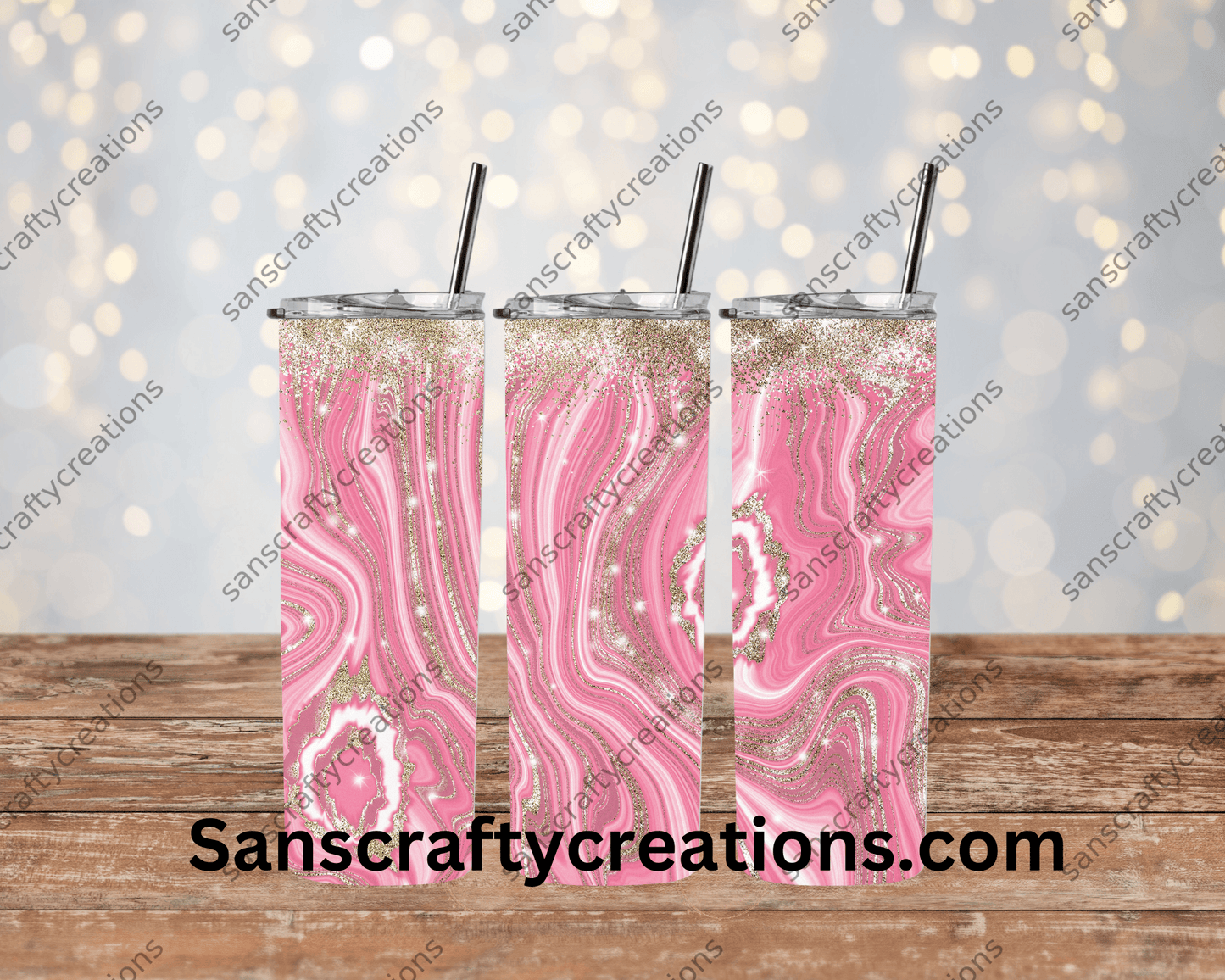 Pink and Gold Swirls-Tumbler Wrap - Tumbler 20oz by Sanscraftycreations.com - blanks, custom, gift, personalized, sublimation, tumbler 20oz.