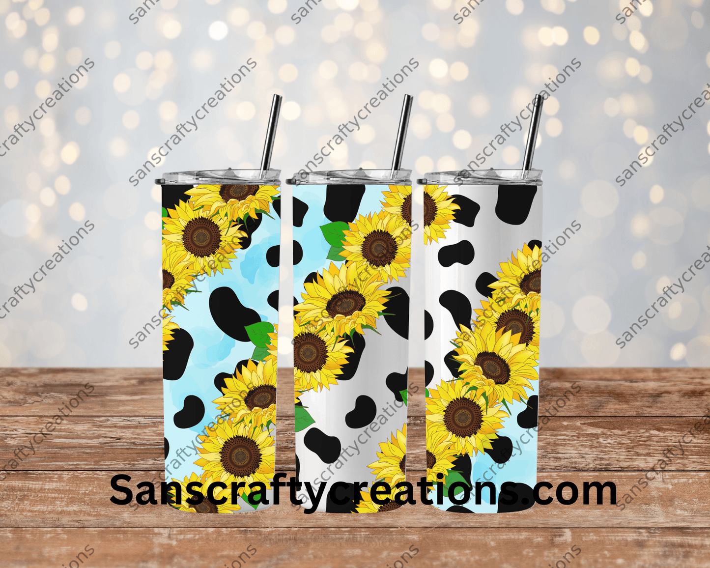 Sunflower Leopard-Tumbler Wrap - Tumbler 20oz by Sanscraftycreations.com - blanks, custom, gift, personalized, sublimation, tumbler 20oz.