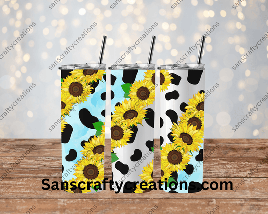 Sunflower Leopard-Tumbler Wrap - Tumbler 20oz by Sanscraftycreations.com - blanks, custom, gift, personalized, sublimation, tumbler 20oz.