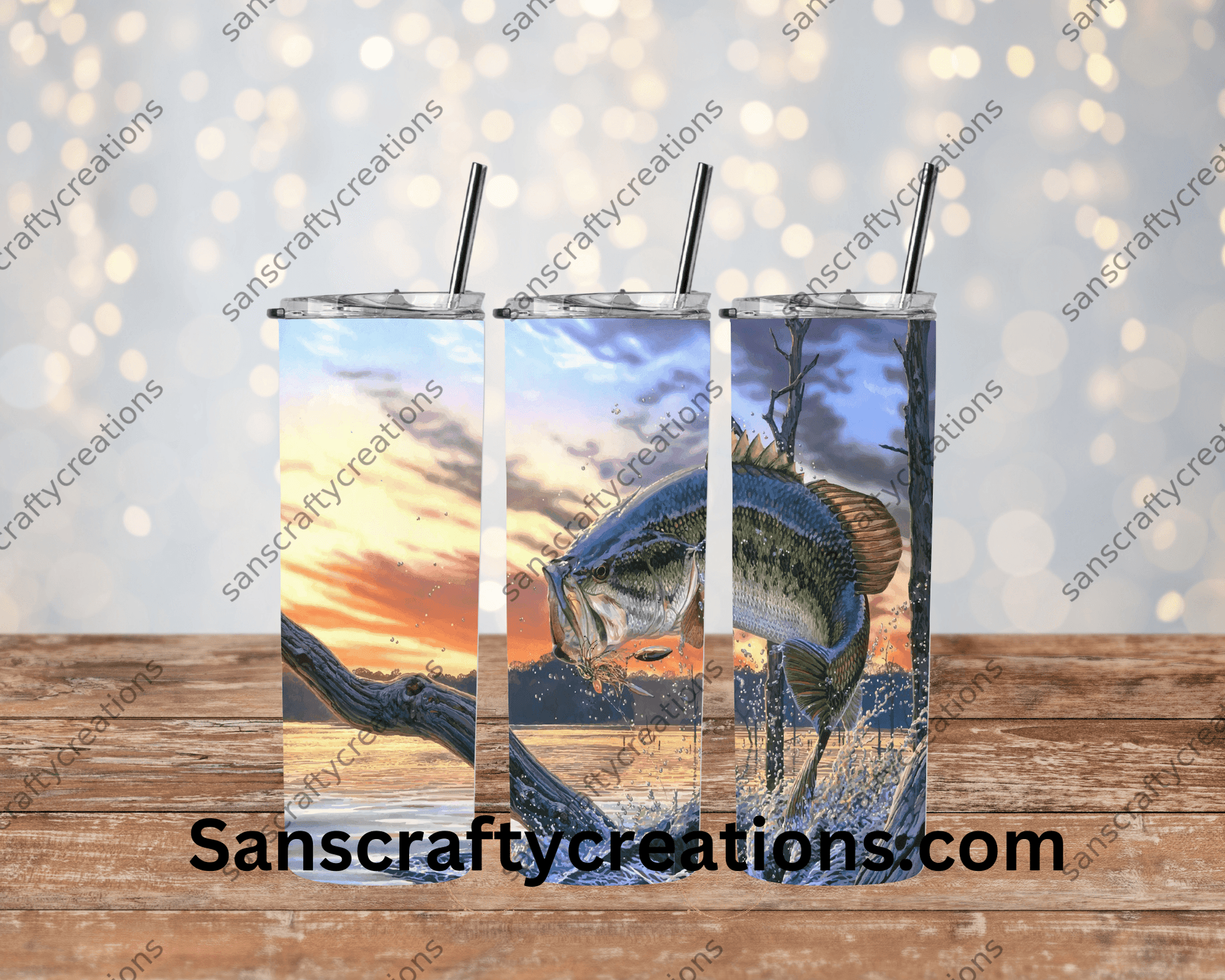 Fish-Tumbler Wrap - Tumbler 20oz by Sanscraftycreations.com - blanks, custom, gift, personalized, sublimation, tumbler 20oz.