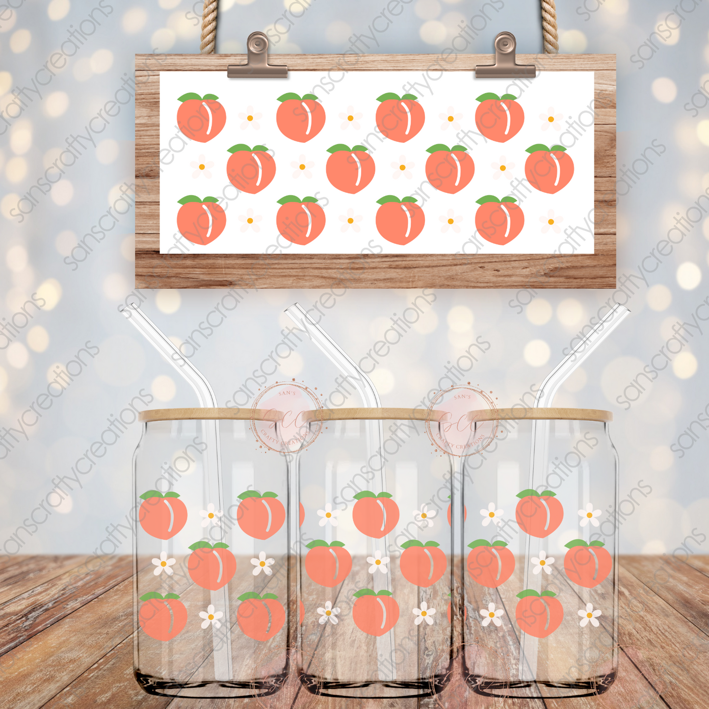 Peach and Daisy-16oz Libbey Glass Wrap