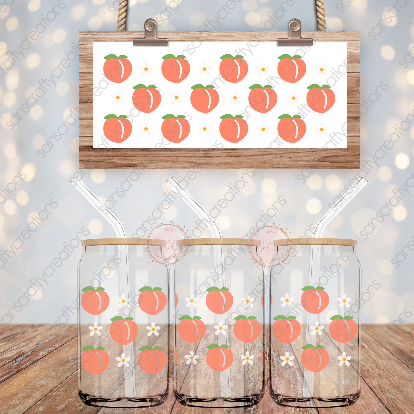 Peach and Daisy-16oz Glass Can