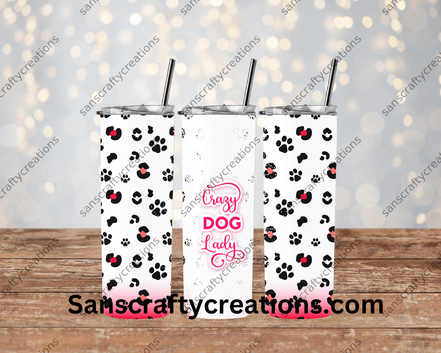 Crazy Dog Lady-Tumbler Wrap - Tumbler 20oz by Sanscraftycreations.com - blanks, custom, gift, personalized, sublimation, tumbler 20oz.