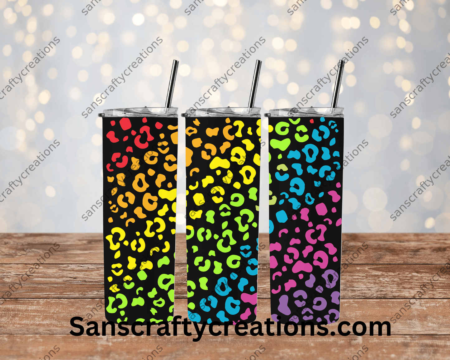 Black Leopard-Tumbler Wrap - Tumbler 20oz by Sanscraftycreations.com - blanks, custom, gift, personalized, sublimation, tumbler 20oz.