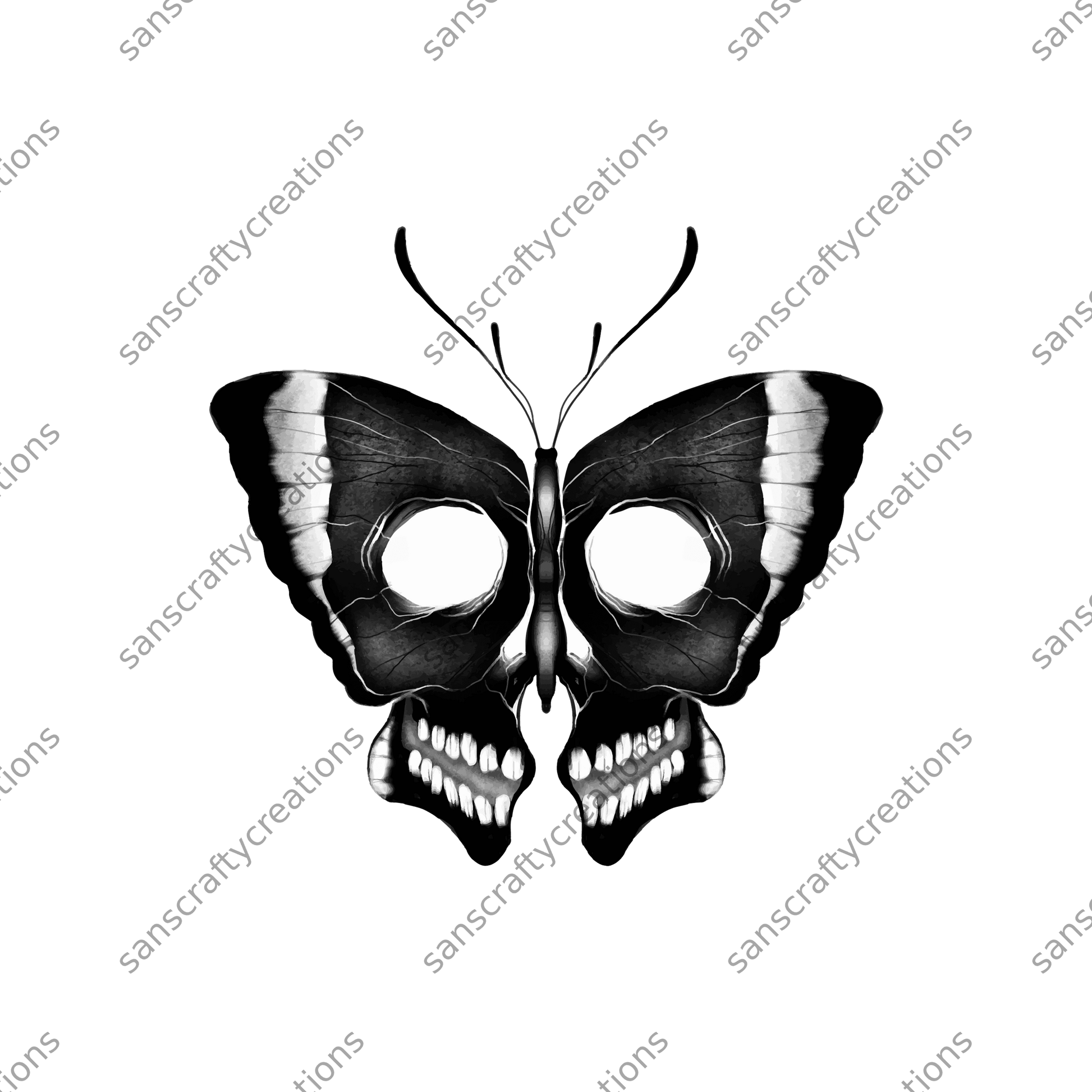 Butterfly skull-Transfer -  by SansCraftyCreations.com - 