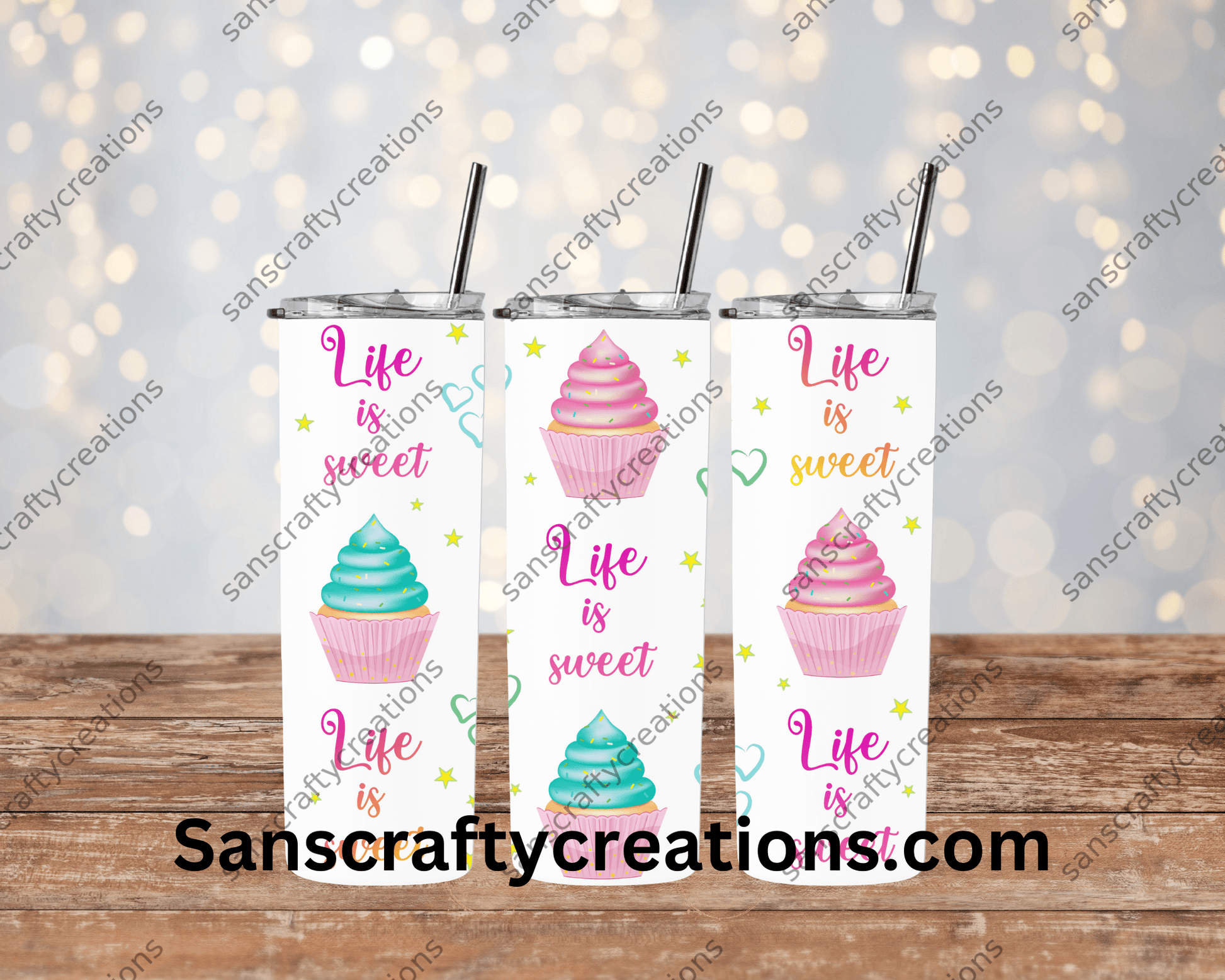 Life is Sweet-Tumbler Wrap - Tumbler 20oz by Sanscraftycreations.com - blanks, custom, gift, personalized, sublimation, tumbler 20oz.