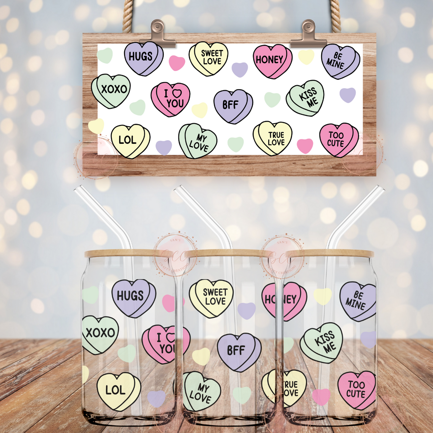 Conversation Hearts-16oz Libbey Glass Wrap