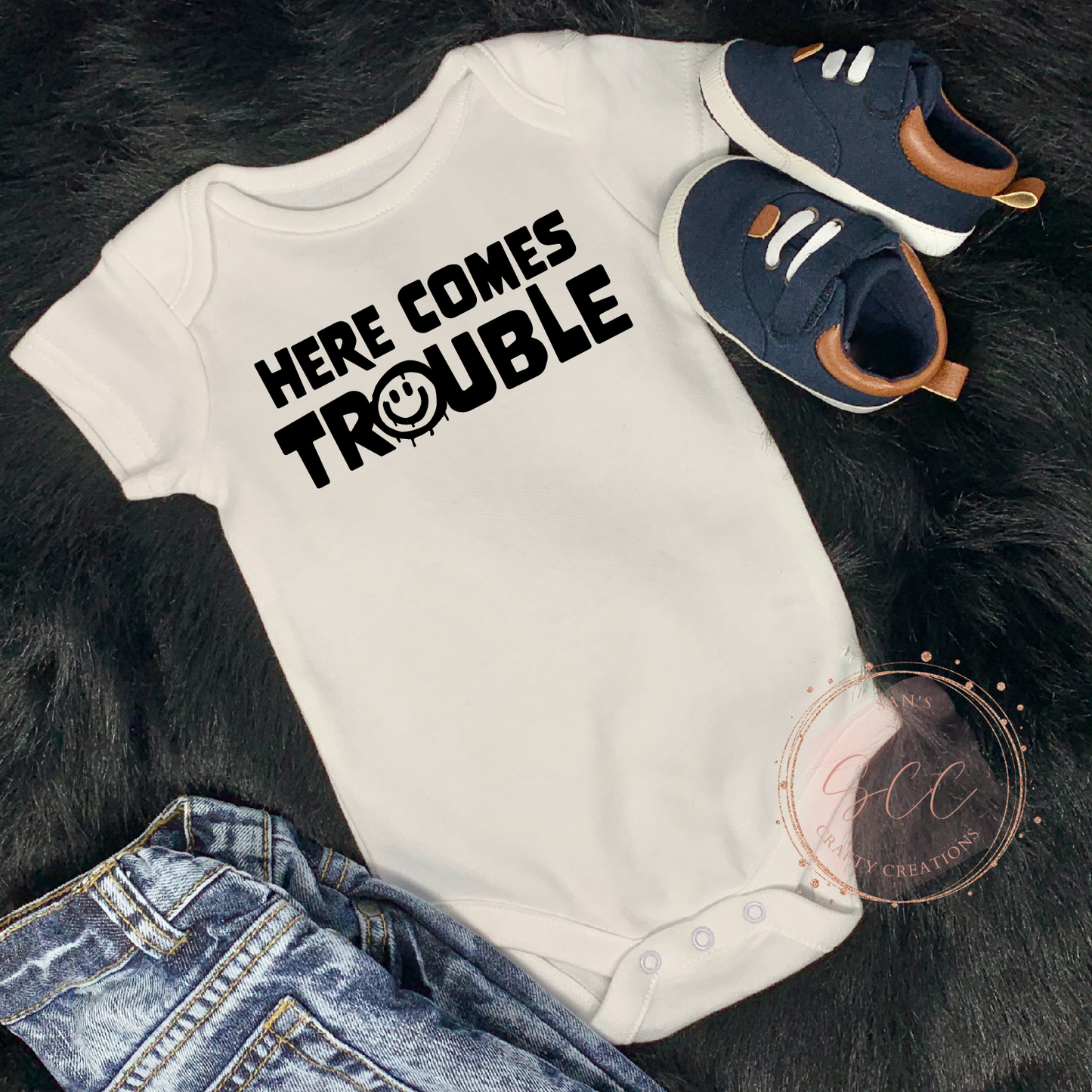 Here Comes Trouble- Baby Onsie