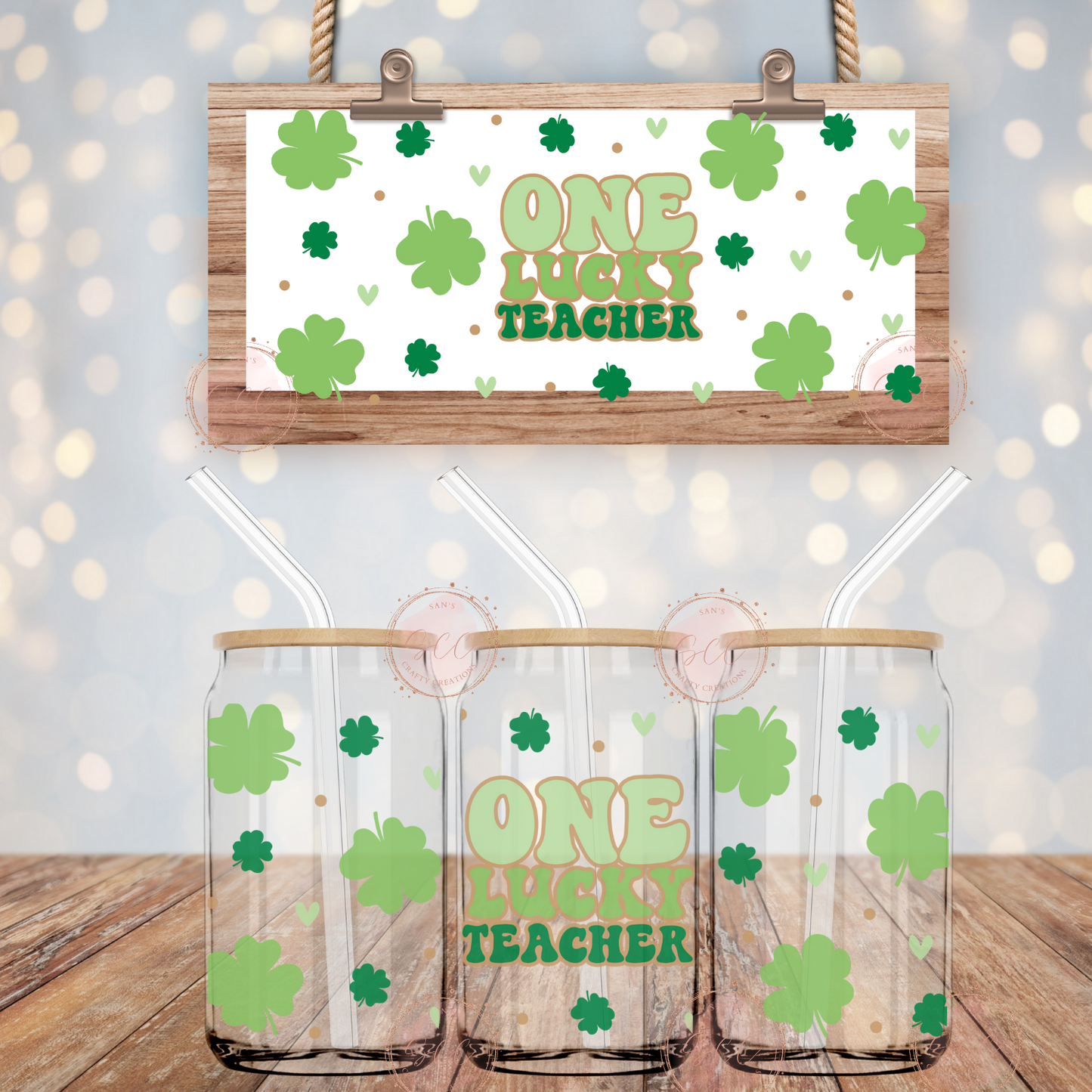 One Lucky Teacher-16oz Libbey Glass Wrap