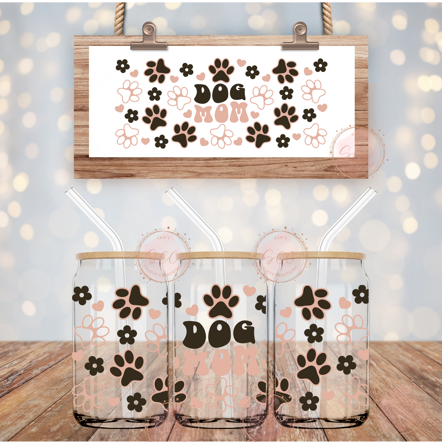 DOG Mom-16oz Glass Can