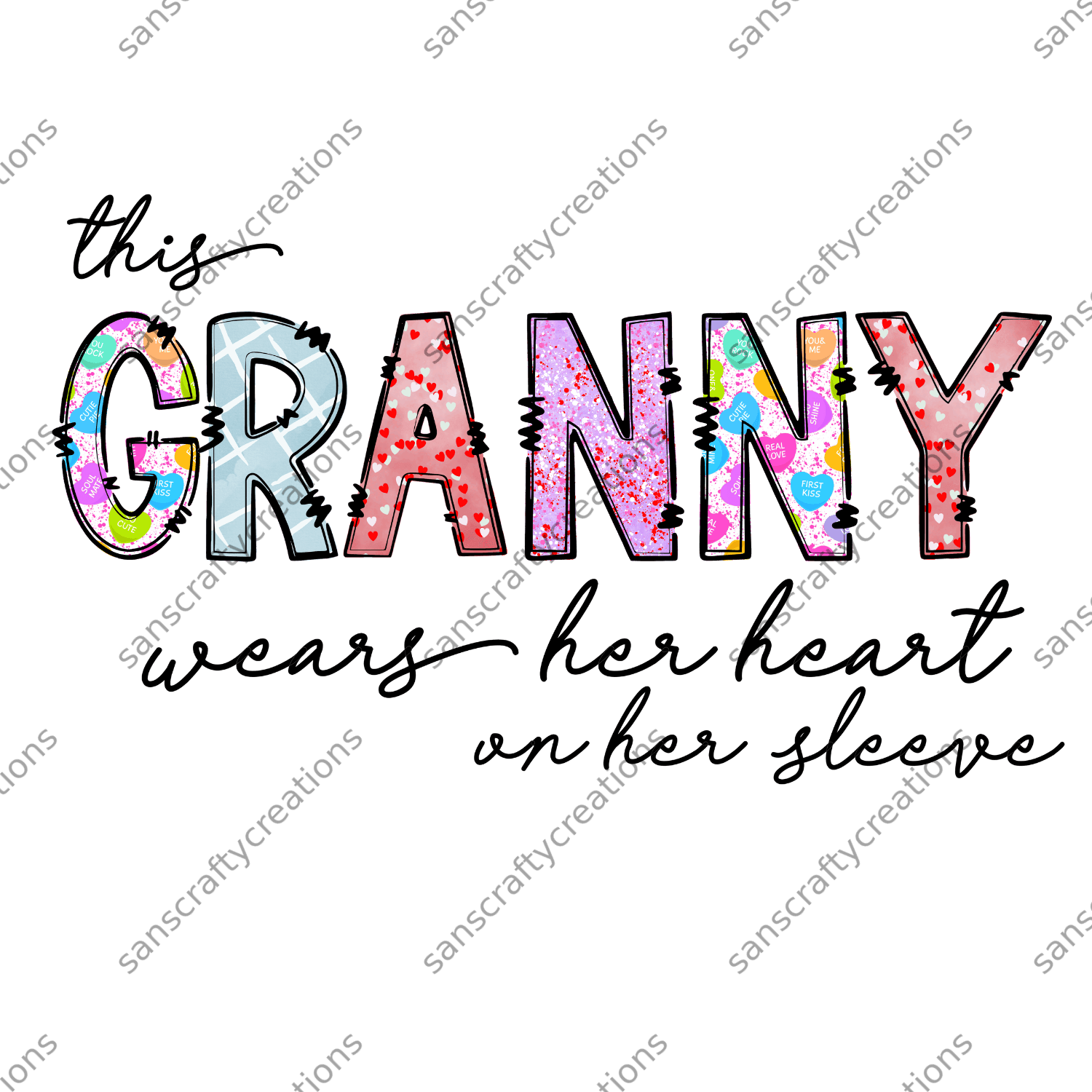 This Granny wears her heart on her sleeve-Transfer -  by SansCraftyCreations.com - 