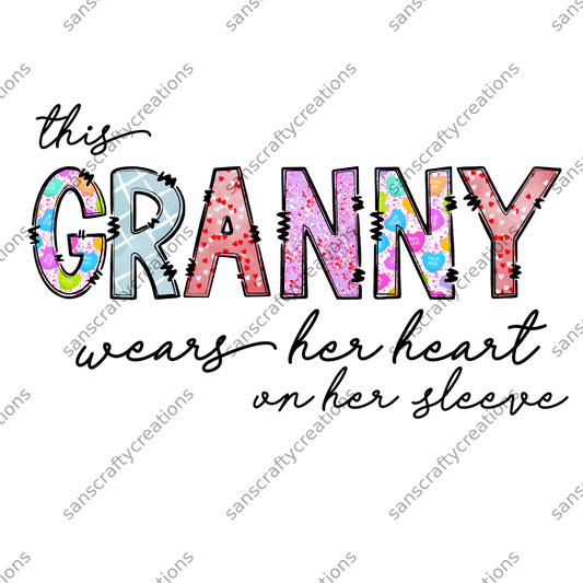 This Granny wears her heart on her sleeve-Transfer -  by SansCraftyCreations.com - 