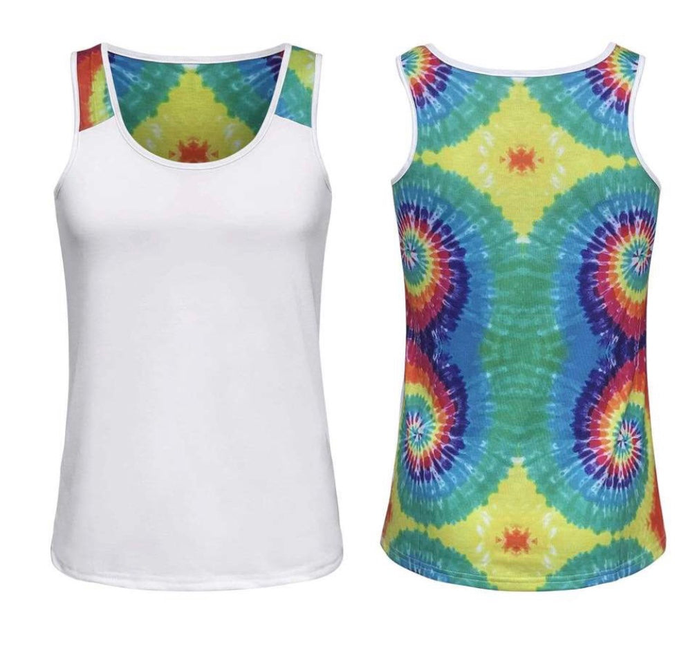 Tie Dye White Polyester Tank Top