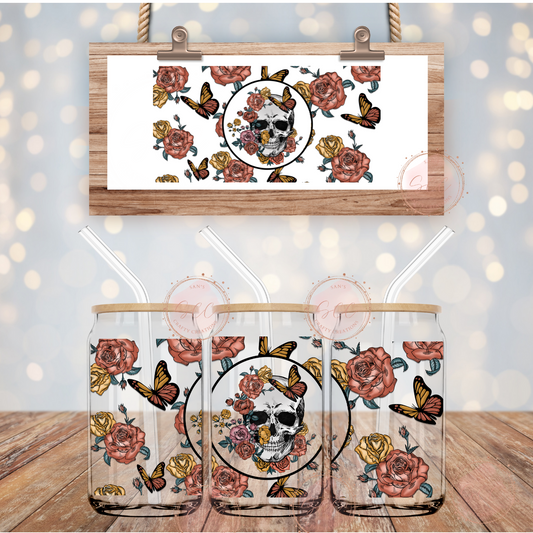 Skull flowers-16oz Libbey Glass Wrap