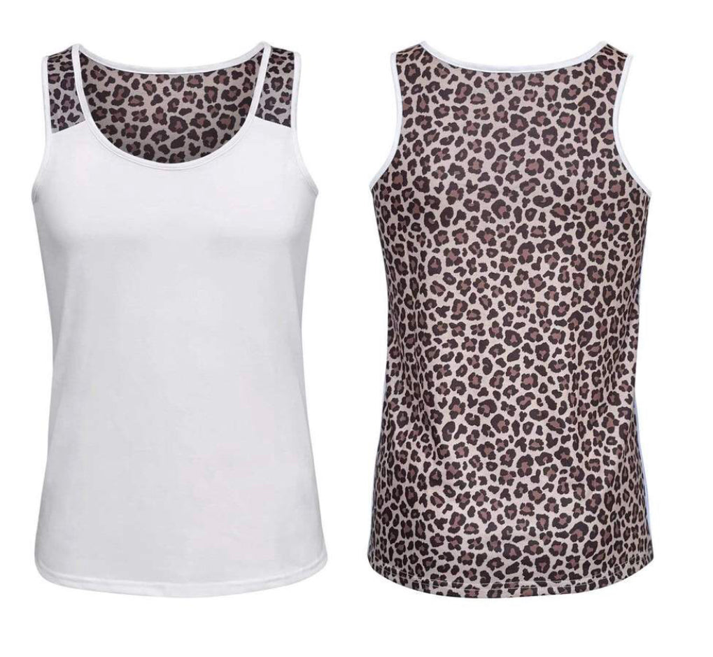 Cheetah White Polyester Tank Top