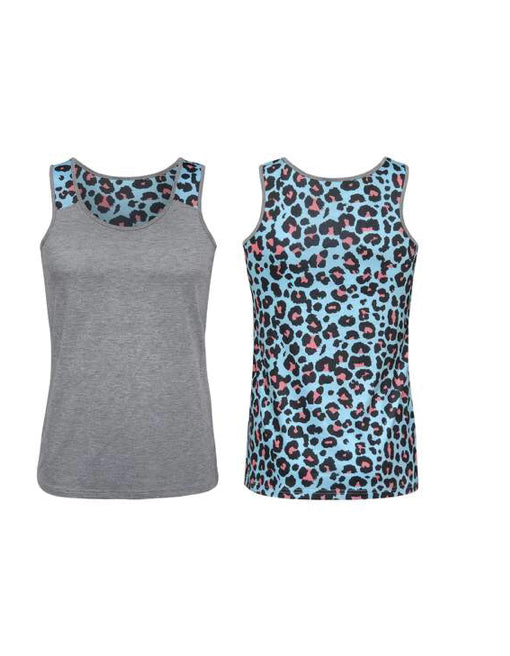 Cheetah Gray Blue Pink Polyester Tank Top