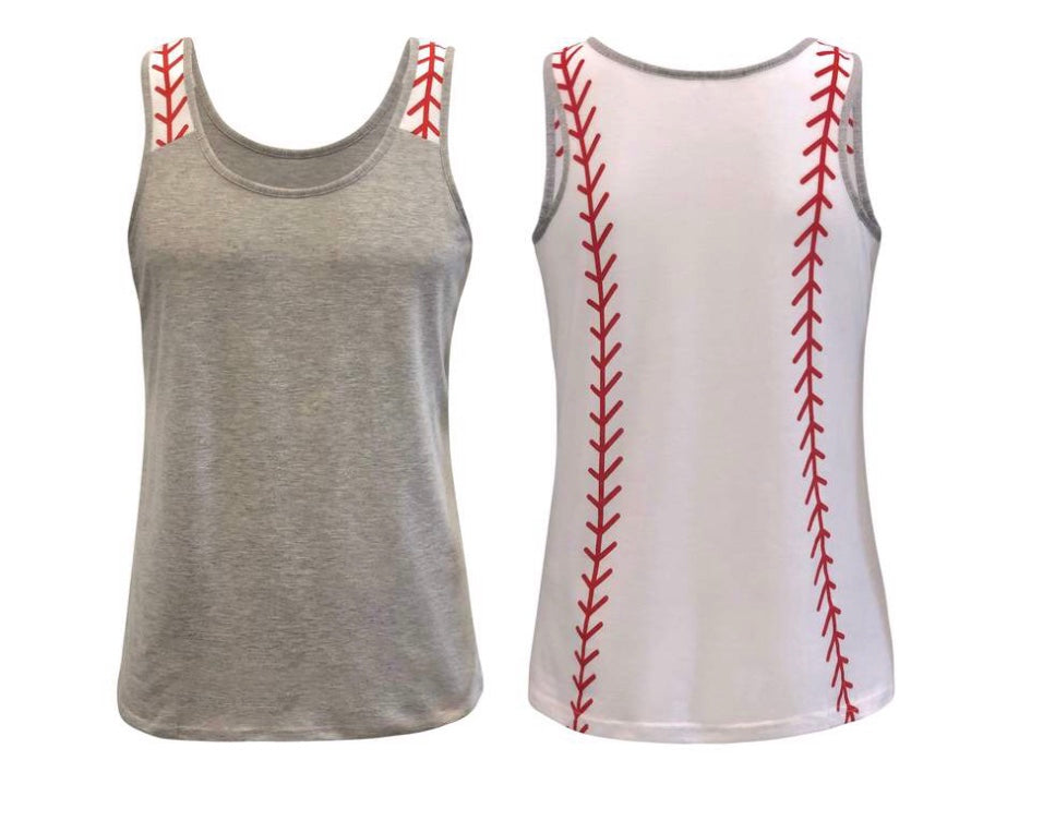 Baseball Tank Top-Gray/White