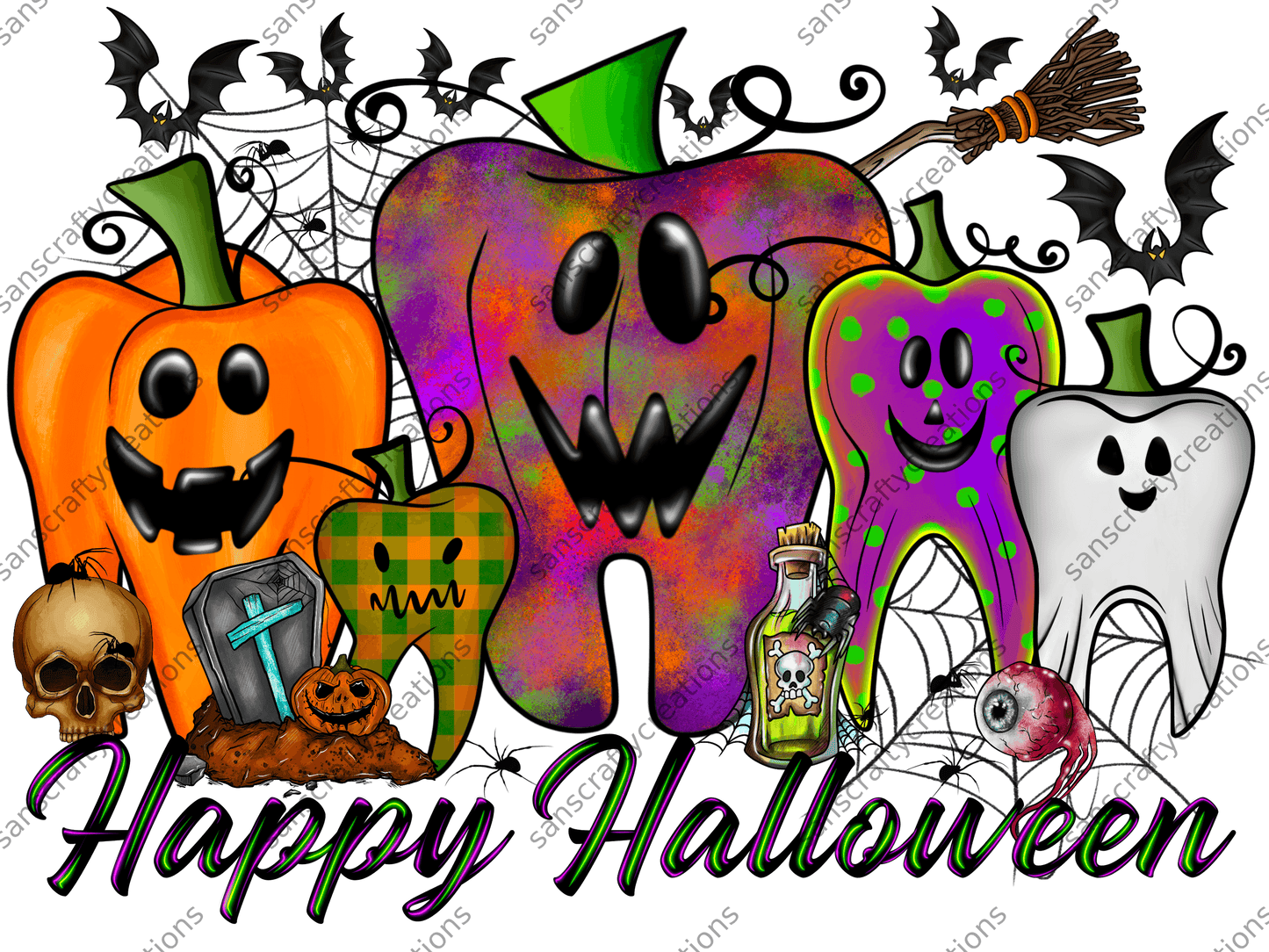 Happy Halloween-Printed Heat Transfer Vinyl -  by SansCraftyCreations.com - 