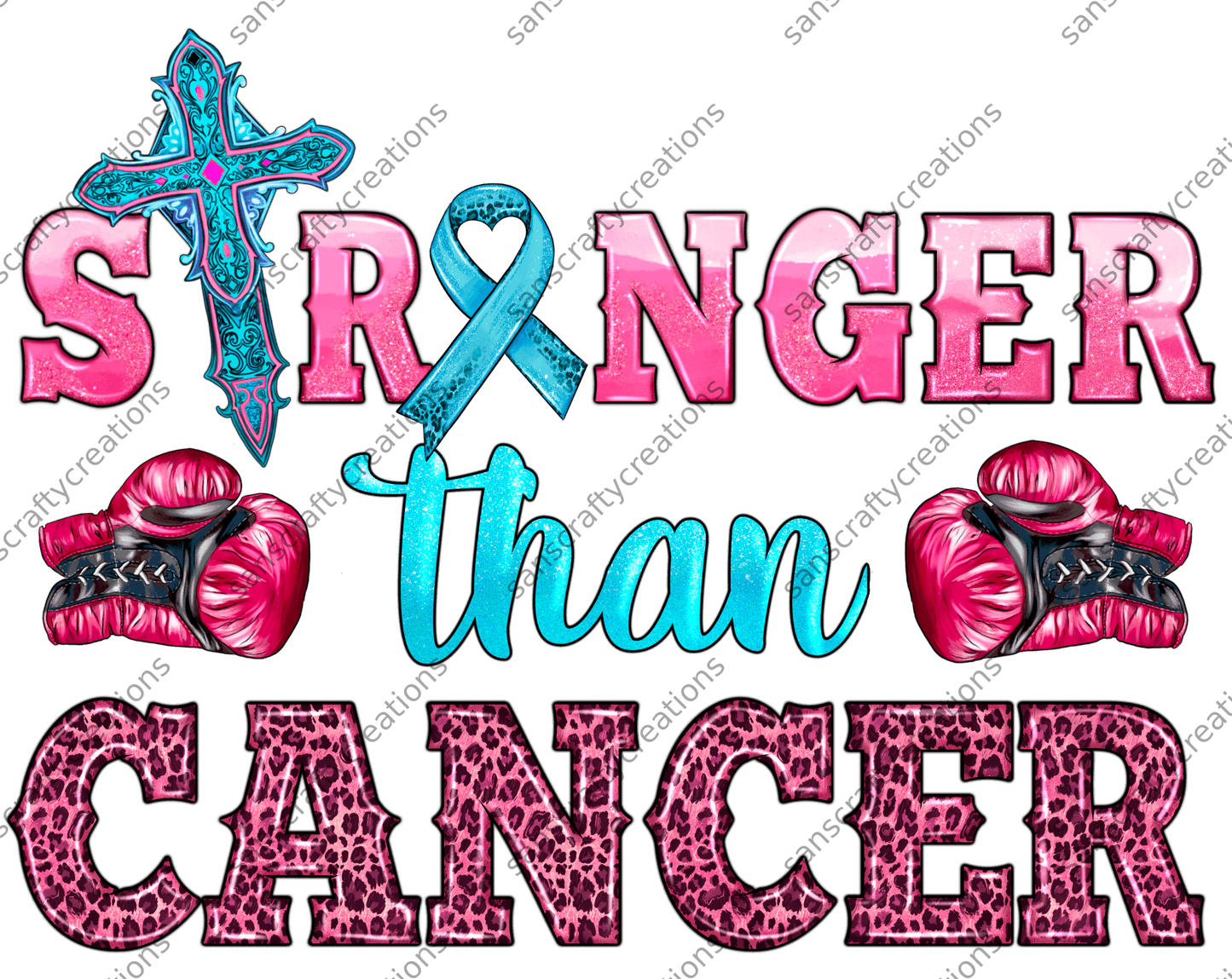 Stronger than Cancer-Printed Heat Transfer Vinyl -  by SansCraftyCreations.com - 