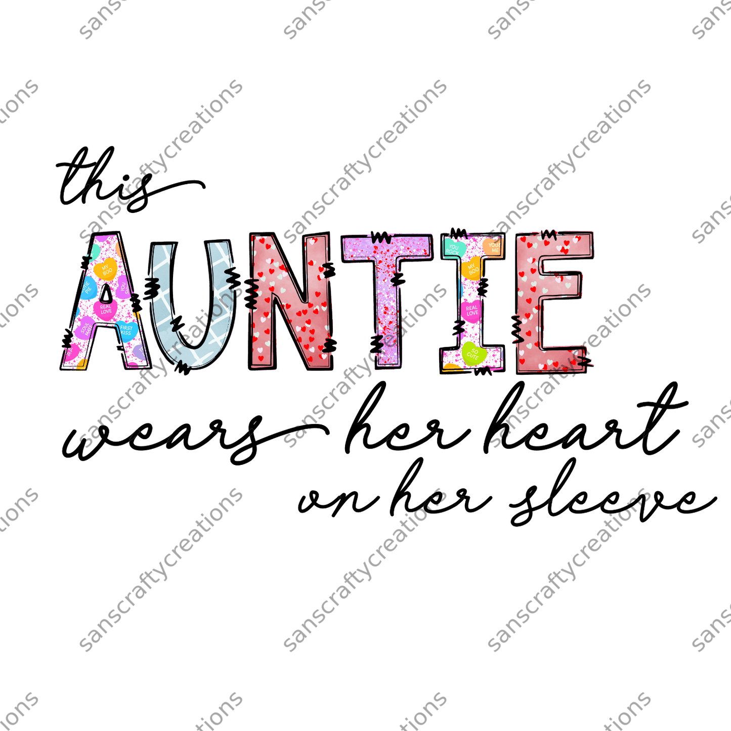 This Auntie wears her heart on her sleeve-Transfer -  by SansCraftyCreations.com - 