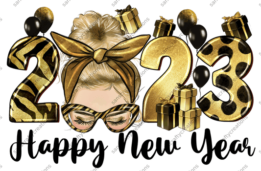 Happy New Year 2023 blonde-Printed Heat Transfer Vinyl - by SansCraftyCreations.com -
