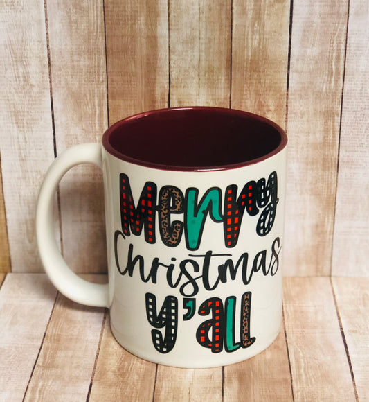 Merry Christmas Ya'll-11 oz White/Maroon Mug