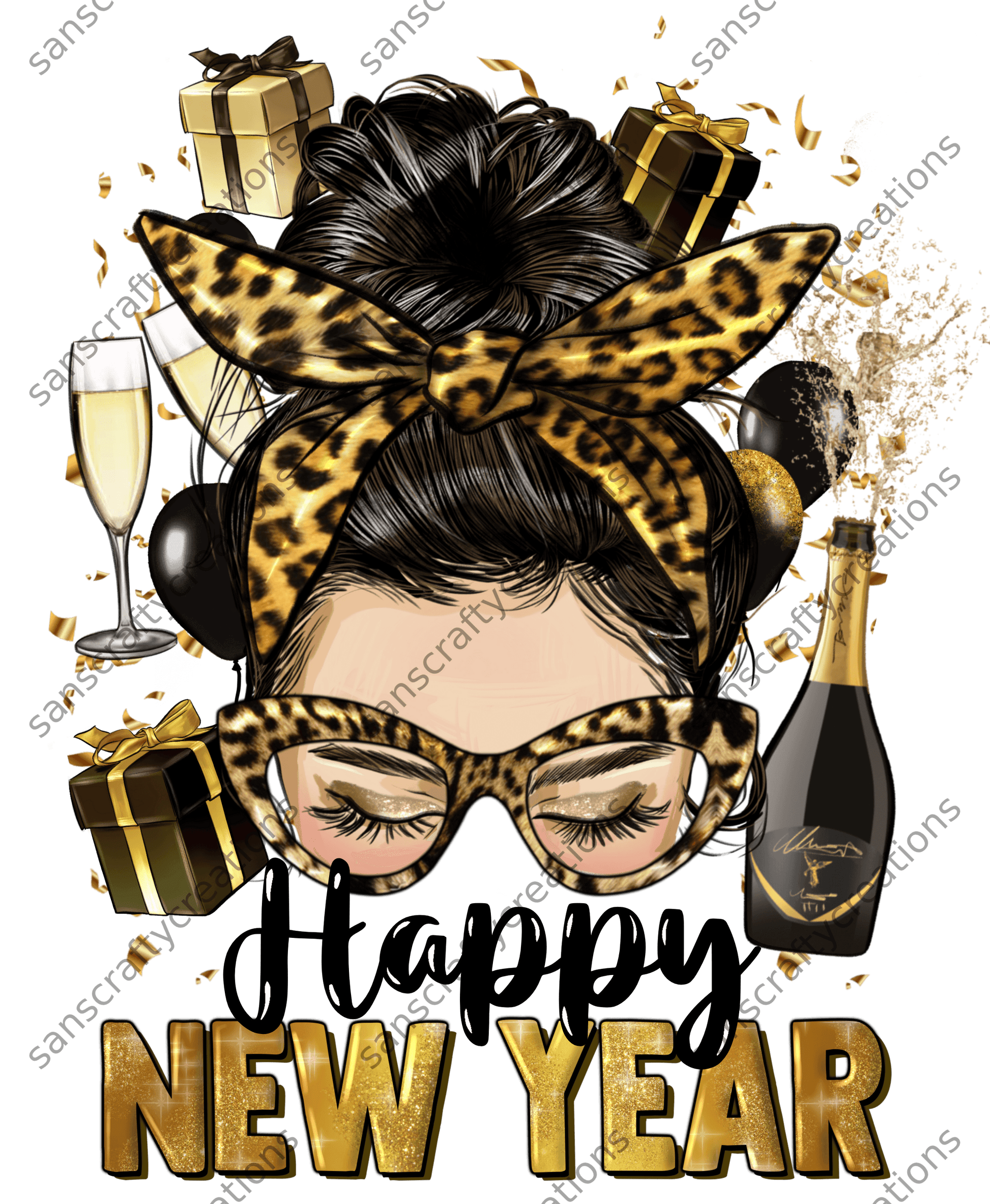 Happy New Year Dark Hair-Printed Heat Transfer Vinyl -  by SansCraftyCreations.com - 