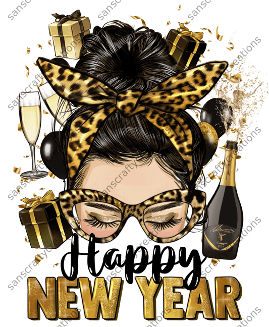 Happy New Year Dark Hair-Printed Heat Transfer Vinyl -  by SansCraftyCreations.com - 